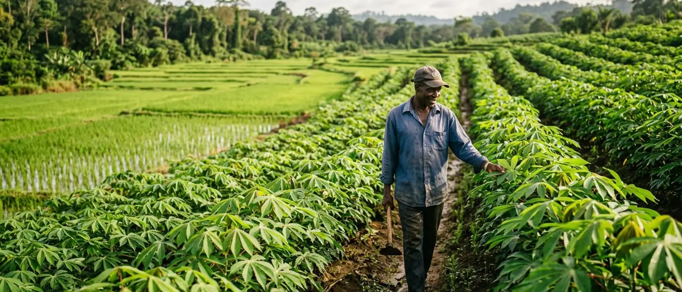 Cassava and rice fields in rural Liberia
